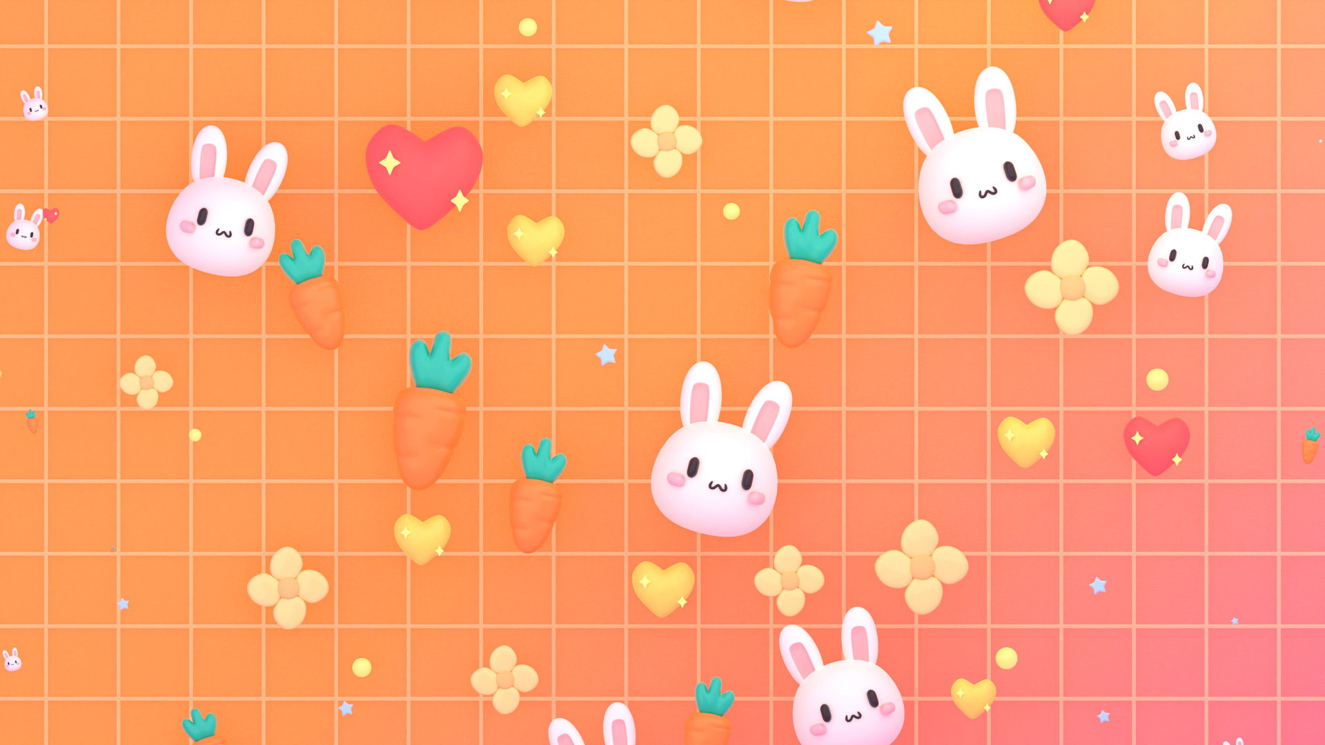 kawaii bunnies, hearts, flowers, and carrots pattern